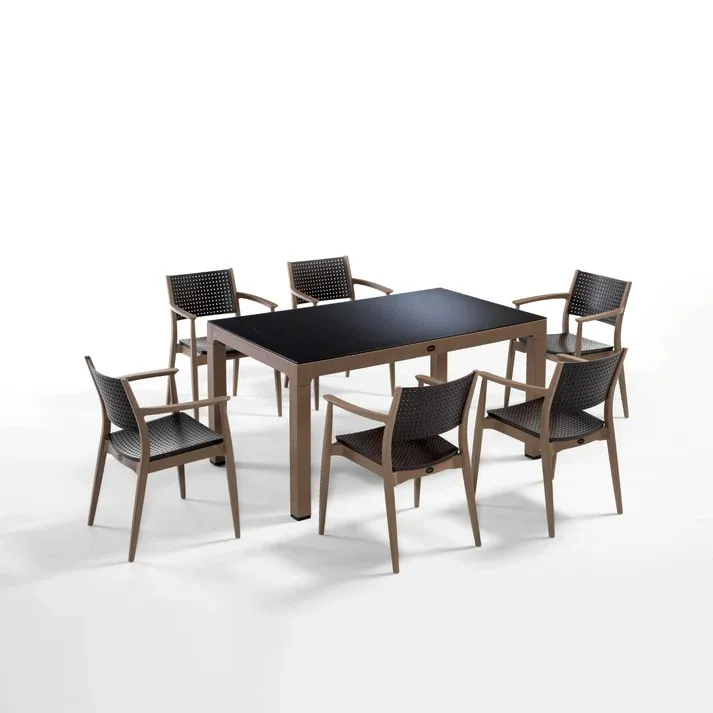 Seginus Dining Table + 6 Chairs – Brown