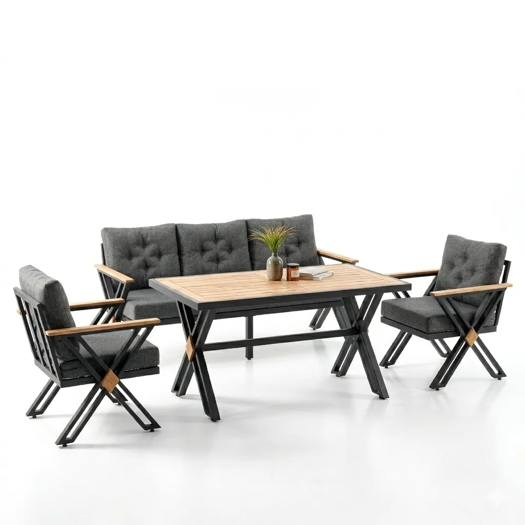 [10003094] Exteam  Sofa Set (3+1+1) with Table Dark Grey