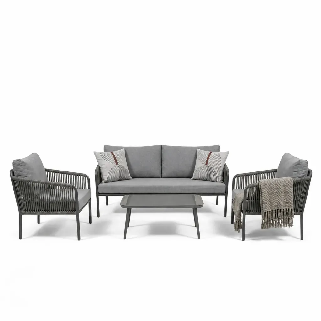 [6000180024811] Steel Wicker Set (1+1+3) with Center Table